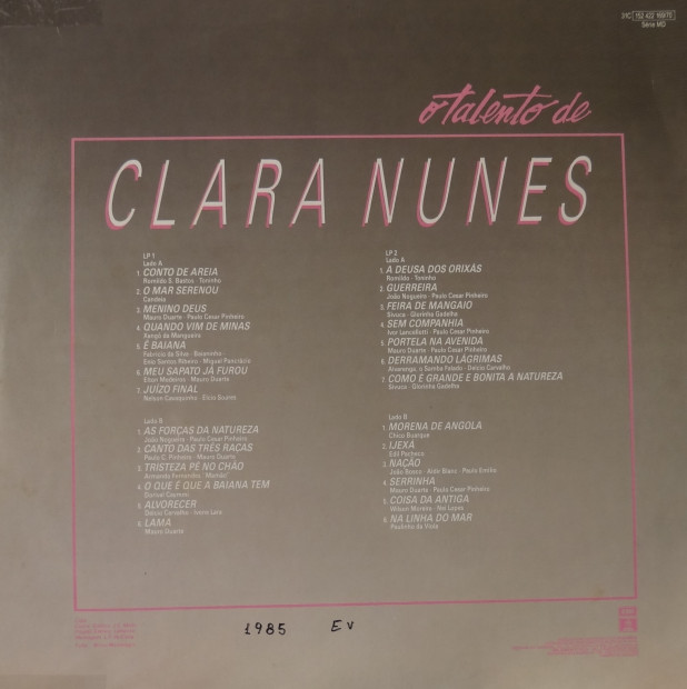 O talento de Clara Nunes - verso